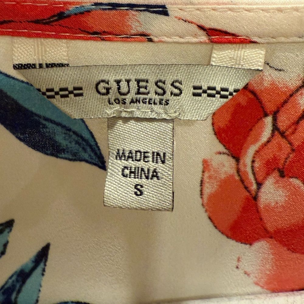 GUESS white + floral tie front to back crop top size small - Picture 2 of 7